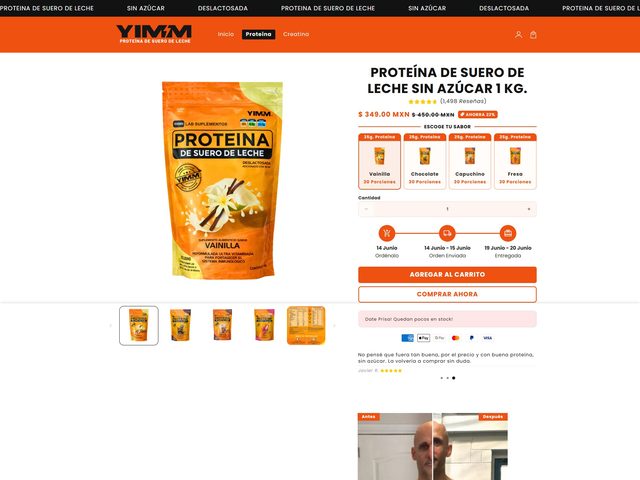 Vista de la tienda YIMM Proteína desarrollada por PixelHead